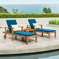 thumbnail image 5 of GDF Studio Abena Outdoor Acacia Wood 3 Piece Adjustable Chaise Lounge Chat Set with Cushion, Teak and Blue, 5 of 12