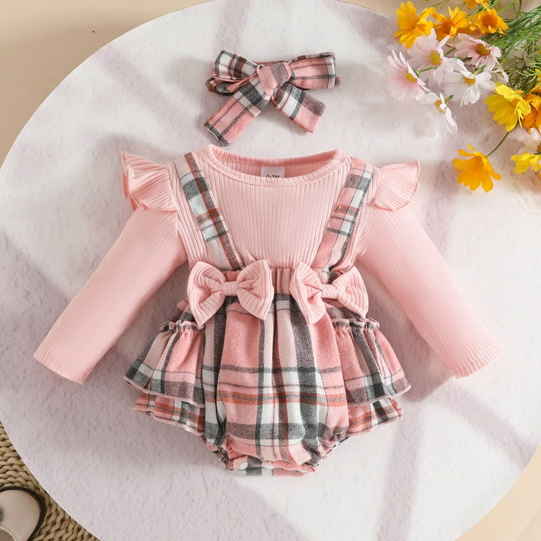 MYShe Baby Girl Outfits Infant Baby Girl Clothes Solid Ruffle Long