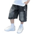 thumbnail image 2 of ZOYOEN Boys Denim Shorts with Pockets- Casual Elastic Waist Fashion Baggy Kids Jean Shorts Black Size 14, 2 of 6