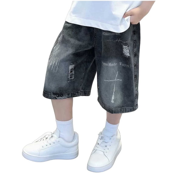 ZQUUVOU Kids Summer Denim Shorts 5 Inch Relaxed Fit Loose Jorts Soft Stretchy Casual Outdoor Comfortable Breathable Jeans Shorts Black
