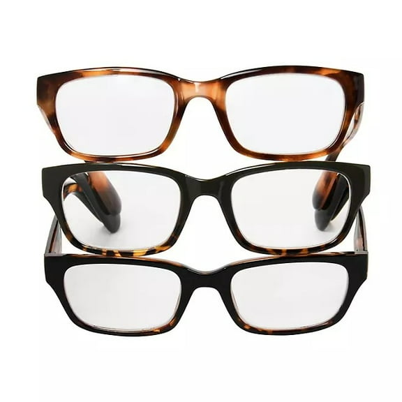 Rectangular Reading Glasses, 3PK. - Magnification:  1.25