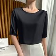 thumbnail image 2 of SwiftWear Women's Trendy Crew Neck Short 1/2 Sleeve T-Shirt - Soft Casual Satin Office Tops for Summer Work Going Out M-3XL​, 2 of 3