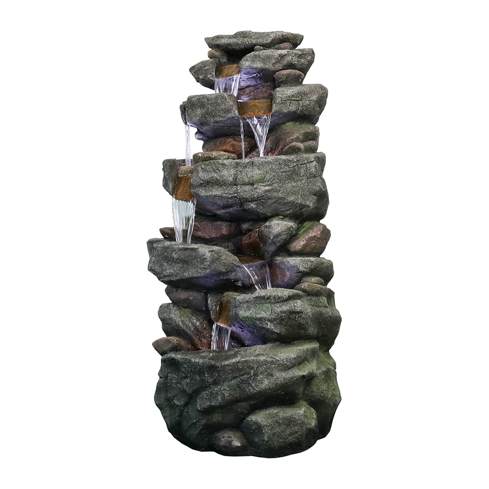 6-tier Outdoor Water Fountain with LED Light - 40.6" High Waterfall Fountain for Garden and Patio