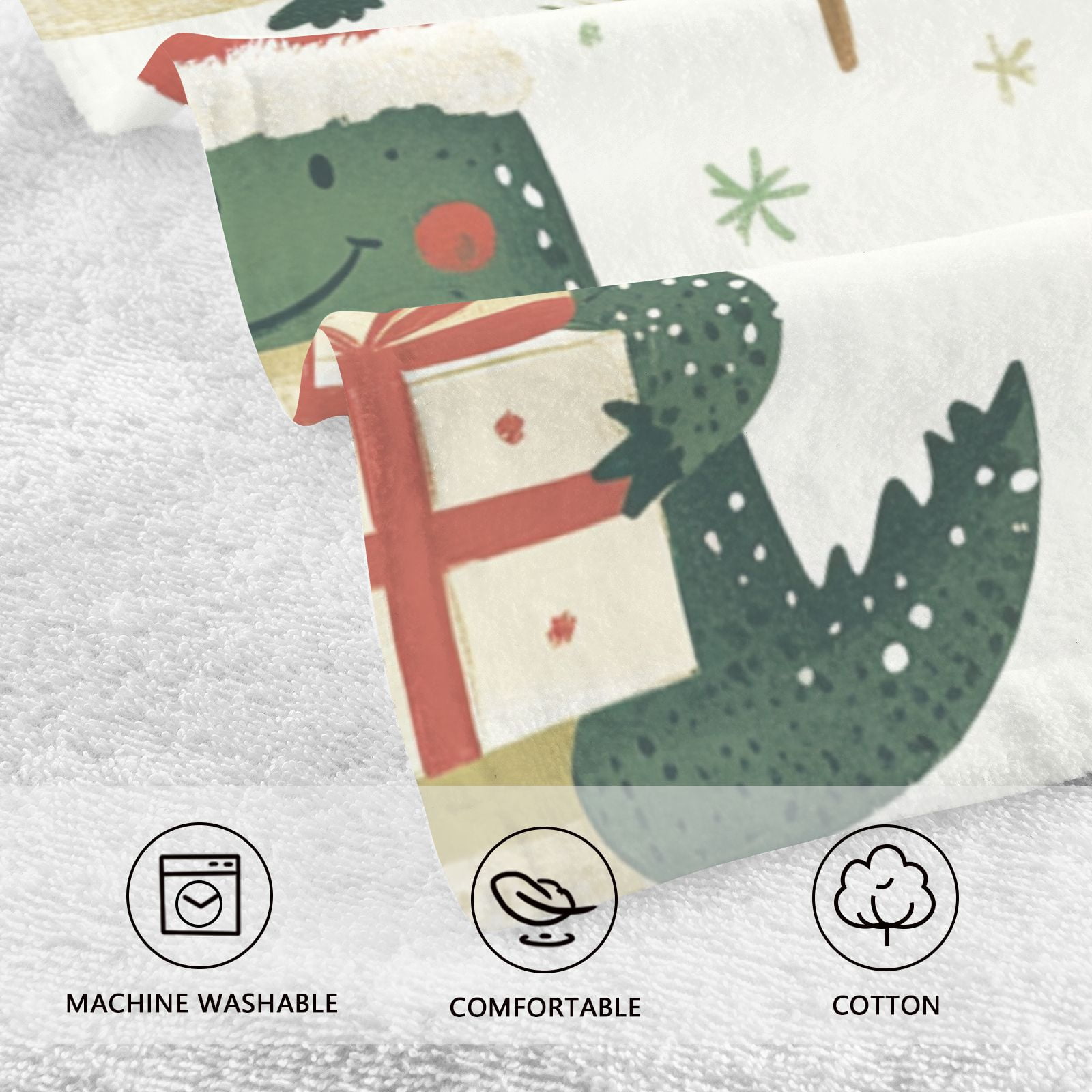 Christmas Alligators Santa Hats Hand Towels Cotton Bath Towels Large Face Towels Absorbent for Bathroom 2 Packs