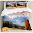 thumbnail image 1 of Autumn King Size Duvet Cover Set, Colorful Scene with Tree Wheat Field and Mountains Agriculture Themed Digital Design, Decorative 3 Piece Bedding Set with 2 Pillow Shams, Multicolor, by Ambesonne, 1 of 3