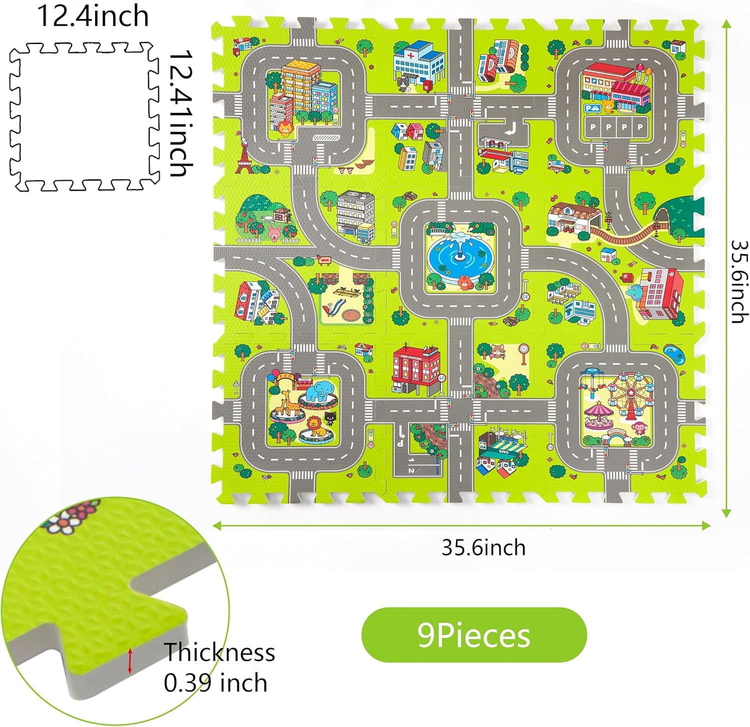 Baby Play Mats for Floor Interlocking Foam Tiles City Road Track Puzzle Mat 9pcs