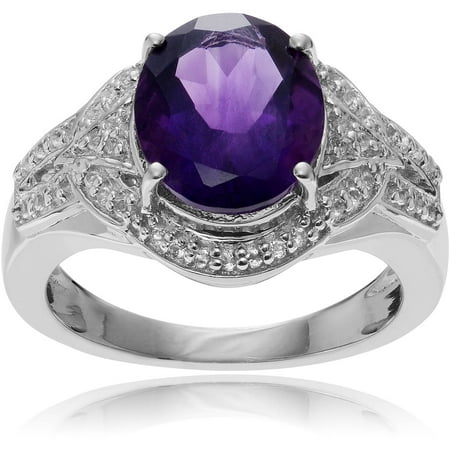 Brinley Co. Women's Amethyst White Topaz Accent Rhodium-Plated Sterling Silver Fashion Ring
