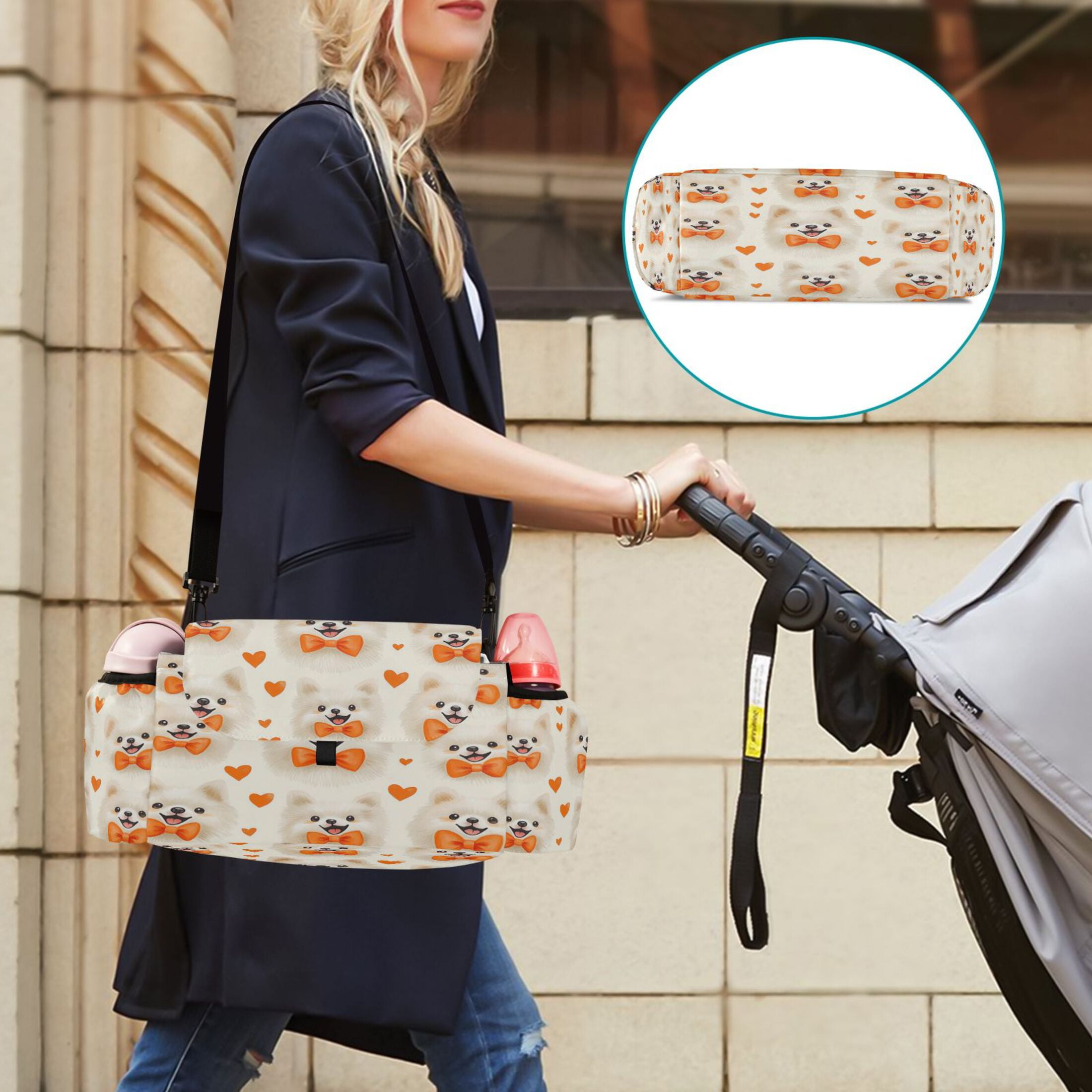 DIXRUYEE Stroller Organizer Pomeranian Party Printed