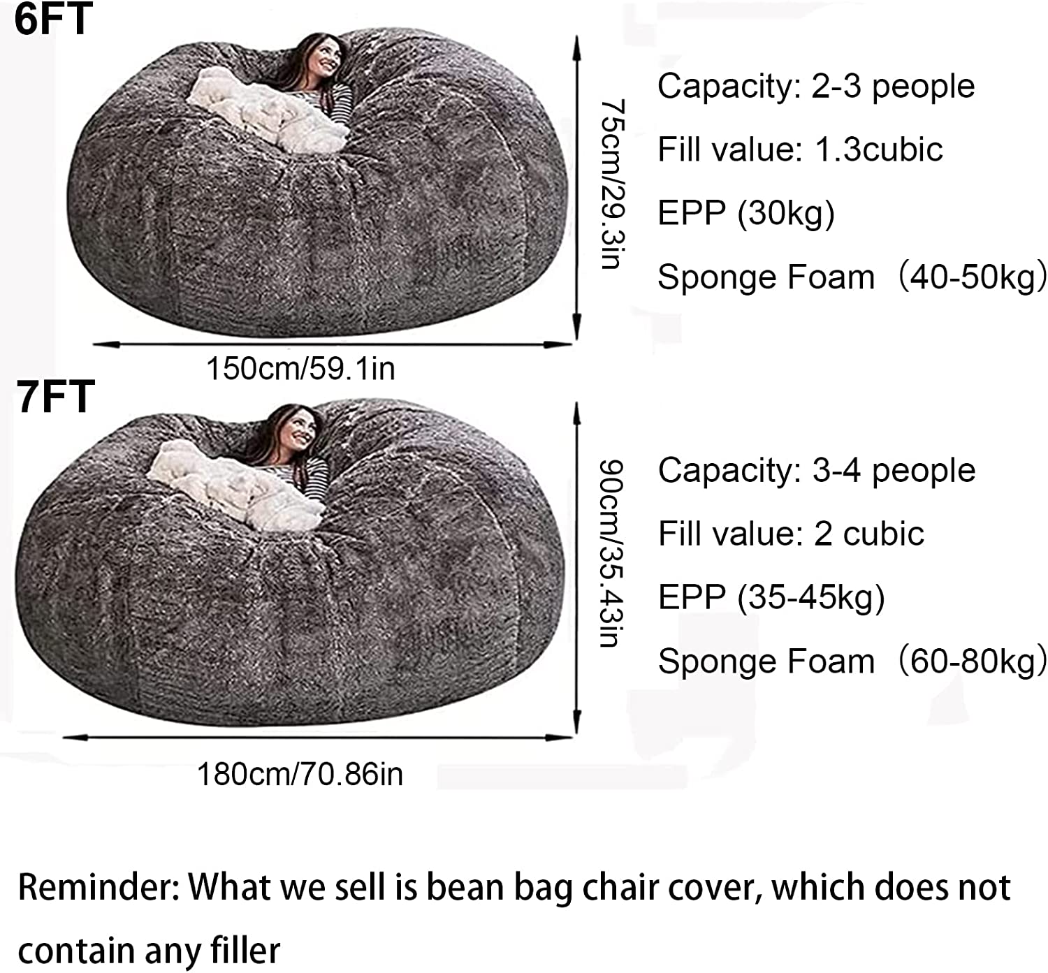 Enasui Bean Bag Chairs, 7ft Giant Bean Bag Chair for Adults, Big Bean