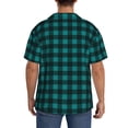 thumbnail image 3 of Gaeub Teal On Black Plaid Men's Lapel Short Sleeve Shirt,Cuban Shirts For Men,Short Sleeve Button Down Men, Soft and Breathable for Outdoors Party Travel-4X-Large, 3 of 5