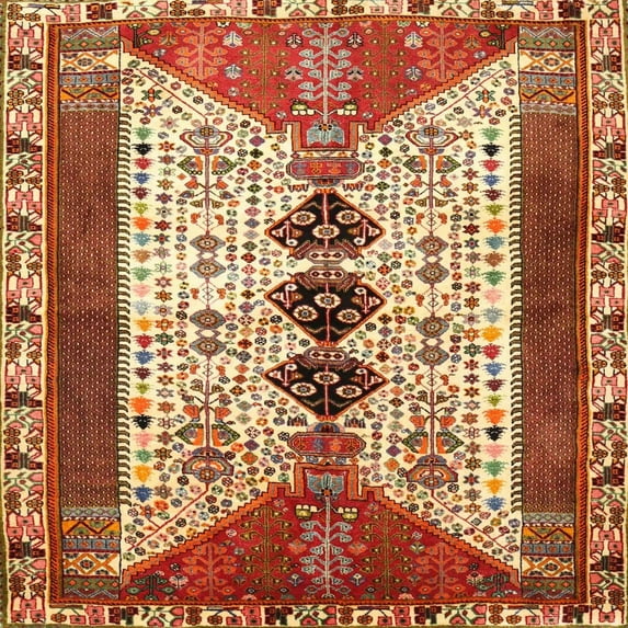 Ahgly Company Indoor Square Traditional Sandy Brown Persian Area Rugs, 4' Square