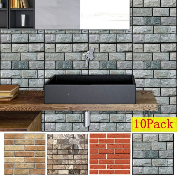 CCWADH 10-Pack Brick Wallpaper Peel and Stick Wall Stickers for Bedroom 11.8" X 11.8" Faux Wallpaper for Fireplace Kitchen Accent Wall Home Decoration Vintage Removable Wall Paper
