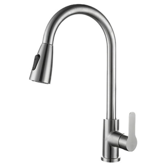LEFU Brushed Black Pull-Out Kitchen Faucet with 2 Sprayer Modes, 360° Rotation, Hot and Cold Water Mixer, Stainless Steel, Contemporary Design