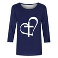 thumbnail image 3 of WREESH Womens Summer T-Shirts Fashion Loose Print Shirt 3/4 Sleeves Blouse Round Neck Casual Tops Dark Blue, 3 of 5