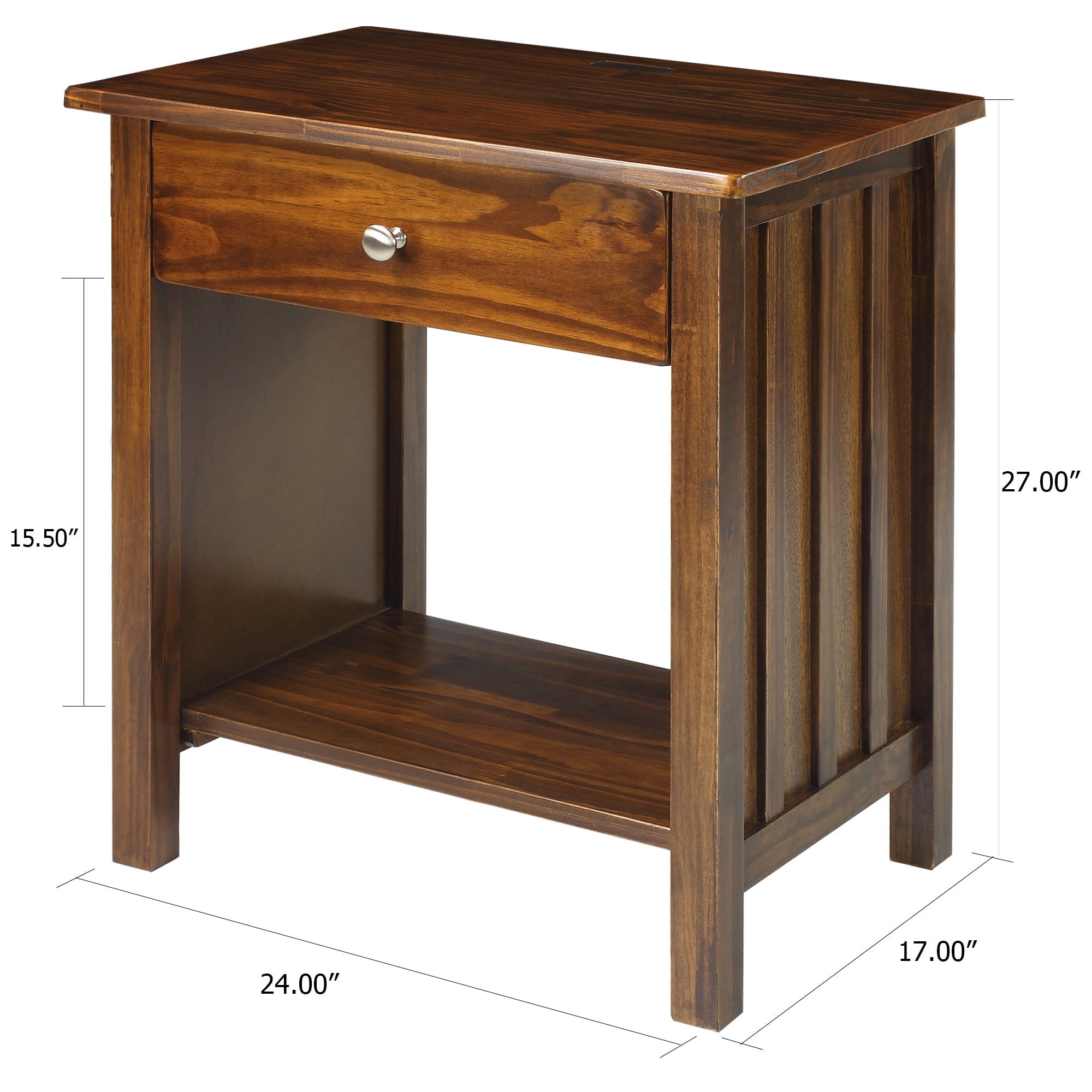 Casual Home Vanderbilt Nightstand with USB Port, Warm Brown