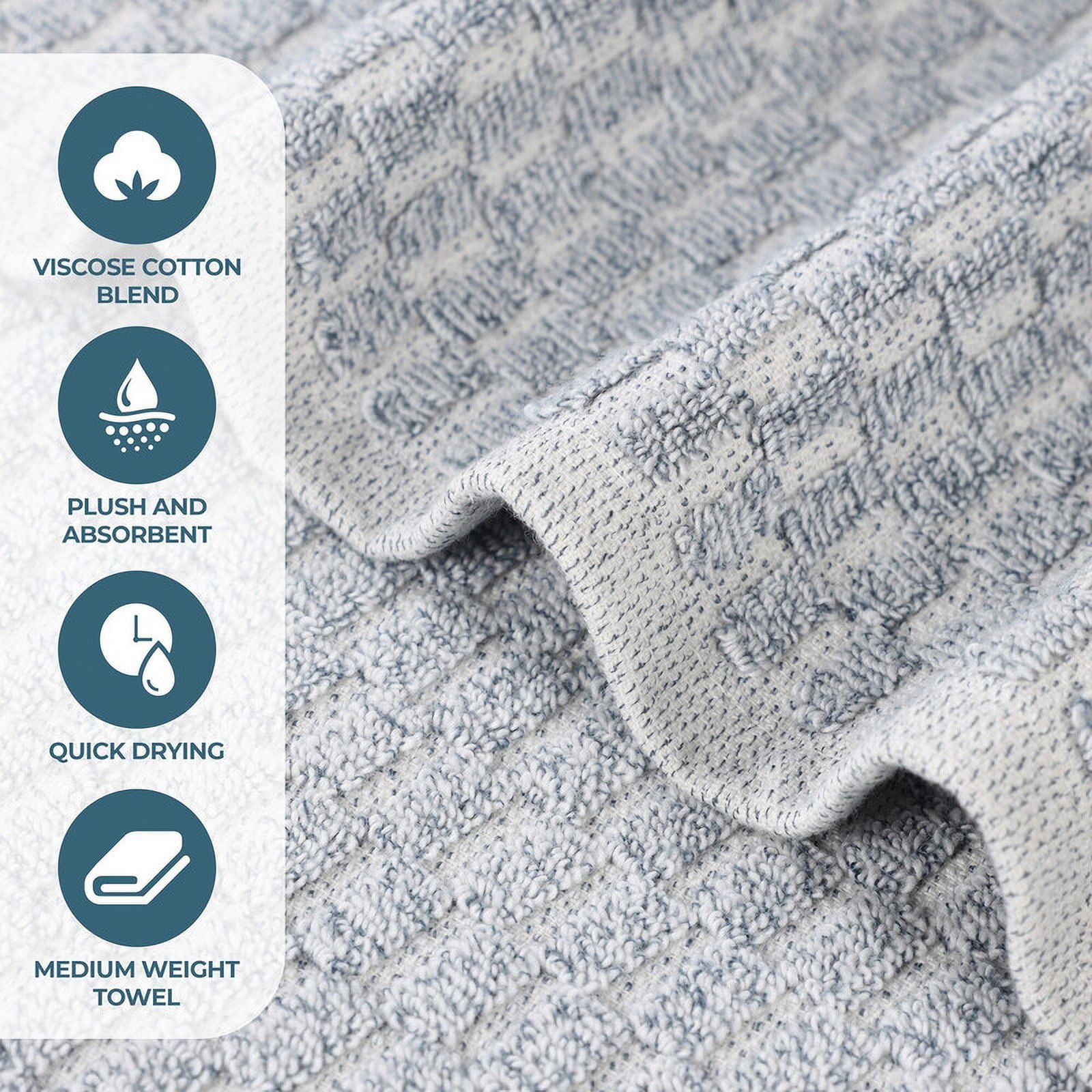 Superior Juno Viscose Cotton Blend Medium Weight 12 Piece Towel Set, Denim Blue