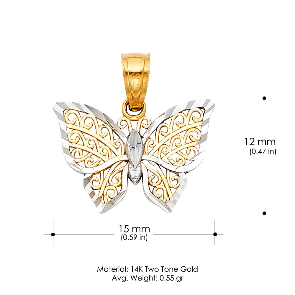 Ioka-14K Two Tone Gold Fancy Monarch Butterfly Charm Pendant For Necklace or Chain