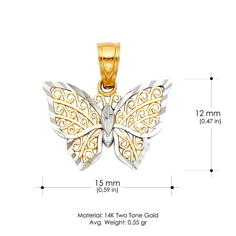 Ioka-14K Two Tone Gold Fancy Monarch Butterfly Charm Pendant with 1.2mm  Flat Open Wheat Chain Necklace - 22