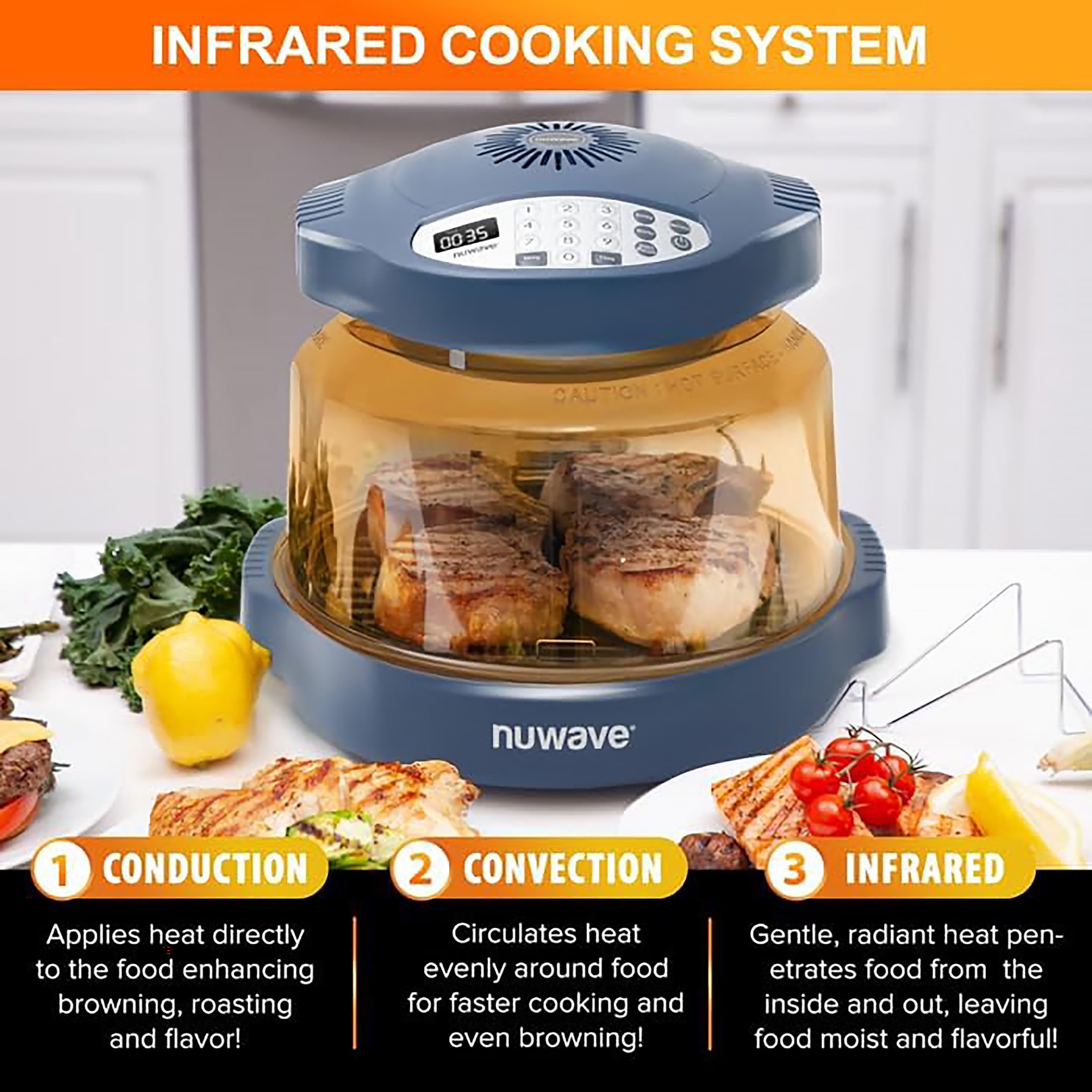 NuWave Pro Plus 2 Air Fryer, Infra-Red Oven Cook Healthy, 360 Surround Cooking, Adjustable Temps, 100 Presets & 50 Memory Air Fryer, Durable Power Dome, Deep Blue