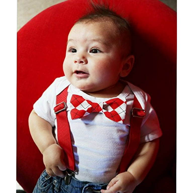 baby boy toddler Red sequin bow tie and suspenders set for Christmas  Picture