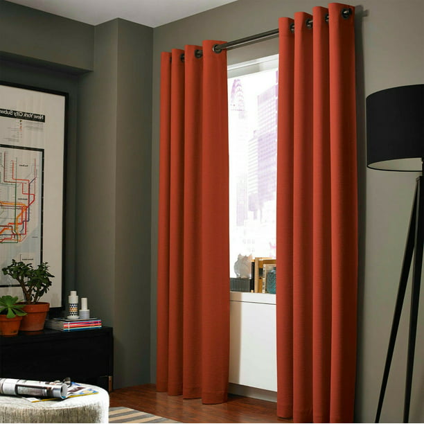 1 Panel Orange Solid Thermal Foam Lined, Orange Grommet Curtains
