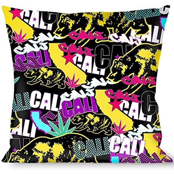 Buckle-Down Throw Pillow - Cali Bear CALI Graffiti Pot Leaves Black Multi Color
