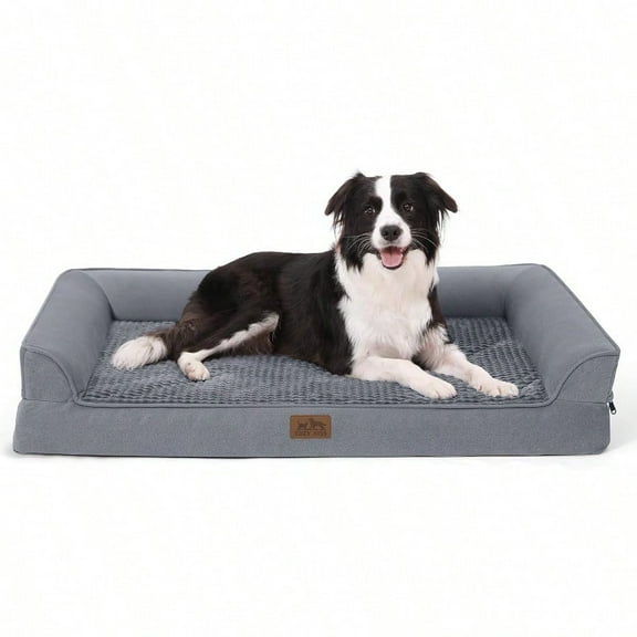 Orthopedic Dog Bed For Large Dog XL Pet Couch For Extra Large Dog Big Supportive Foam Bolster Sofa With Waterproof Lining Cover AntiSlip Comfort Washable 42x30x7.5 In U Shape Grey