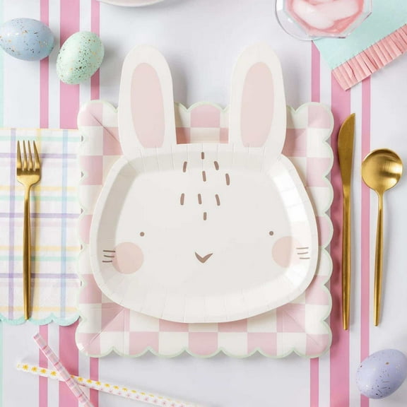 White  Pink Bunny Face Party Plates 8ct