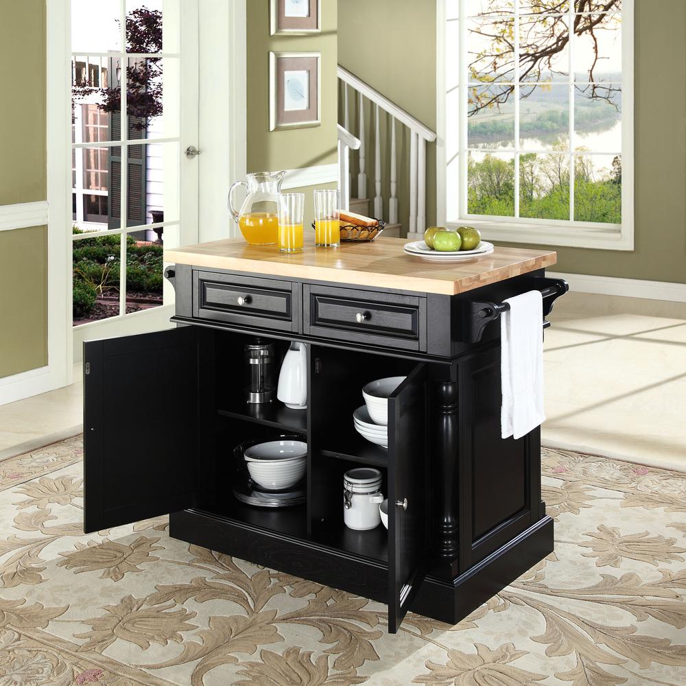 OXFORD BUTCHER BLOCK TOP KITCHEN ISLAND IN BLACK FINISH