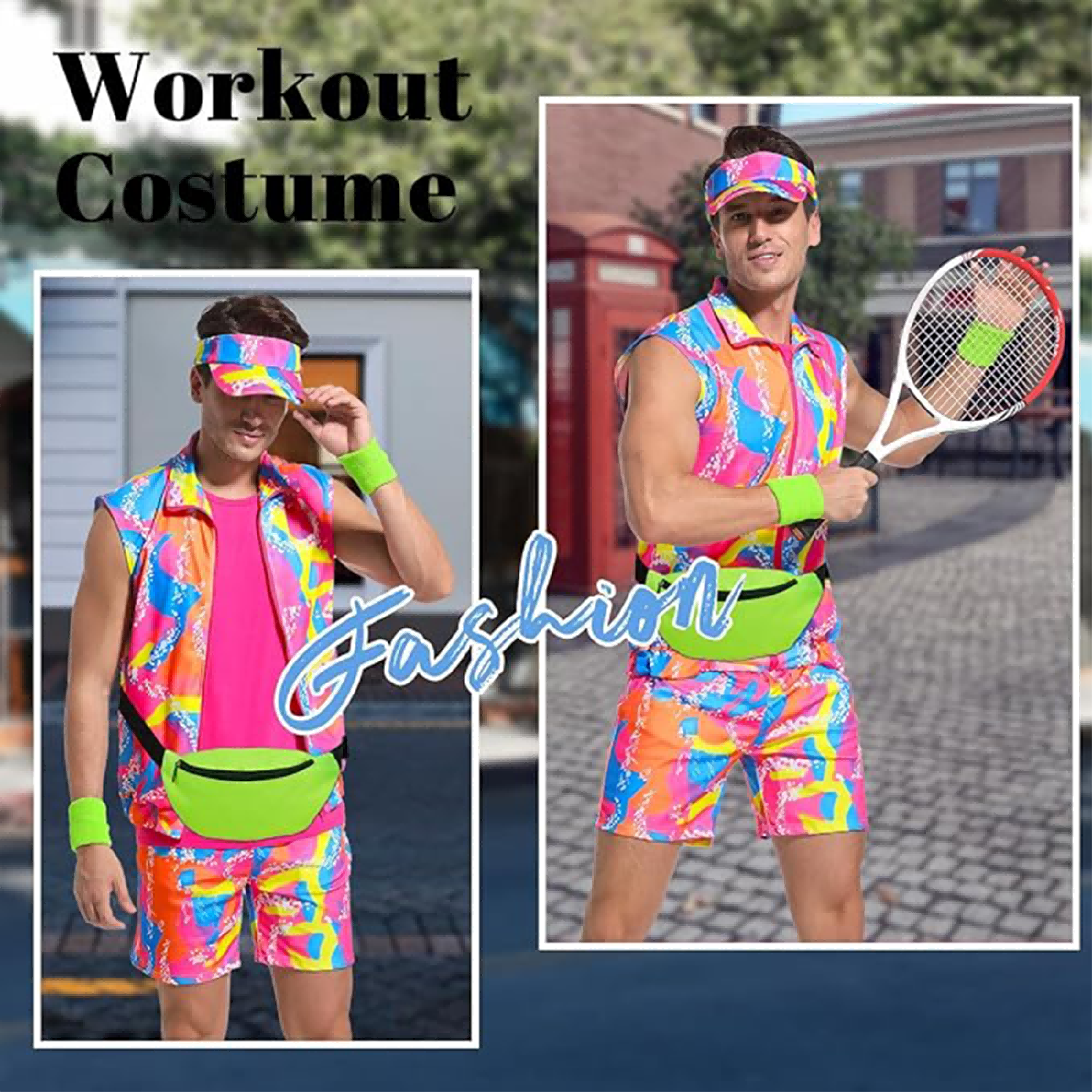 RTOPDS 80s Men Workout Costume,90s Outfit Clothing for Adults