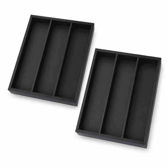 Bamboo Silverware Organizer with 3 Slots for Kitchen（Black） | Drawer Organizers，Flatware and Utensils Organizer Tray, Cutlery Organizer，Utensil Holder