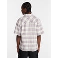 thumbnail image 3 of No Boundaries Textured Plaid Button Front Shirt with Short Sleeves, Men's XS-5XL, 3 of 5