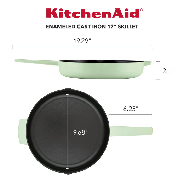 KitchenAid Enameled Cast Iron 12 Skillet with Helper Handle and Pour Spouts - Pistachio