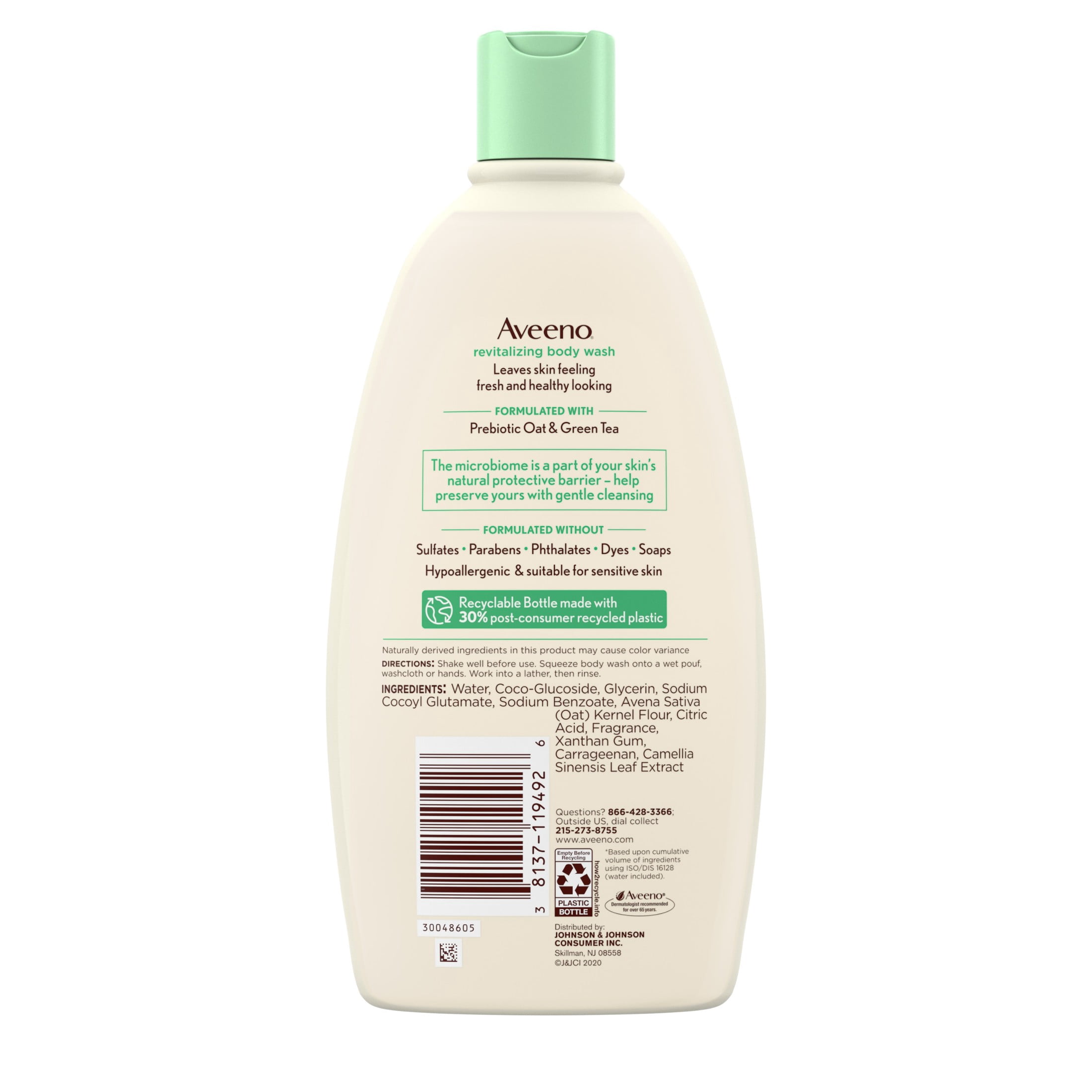 Aveeno Revitalizing Body Wash for Sensitive Skin, Green Tea, 18 fl. oz