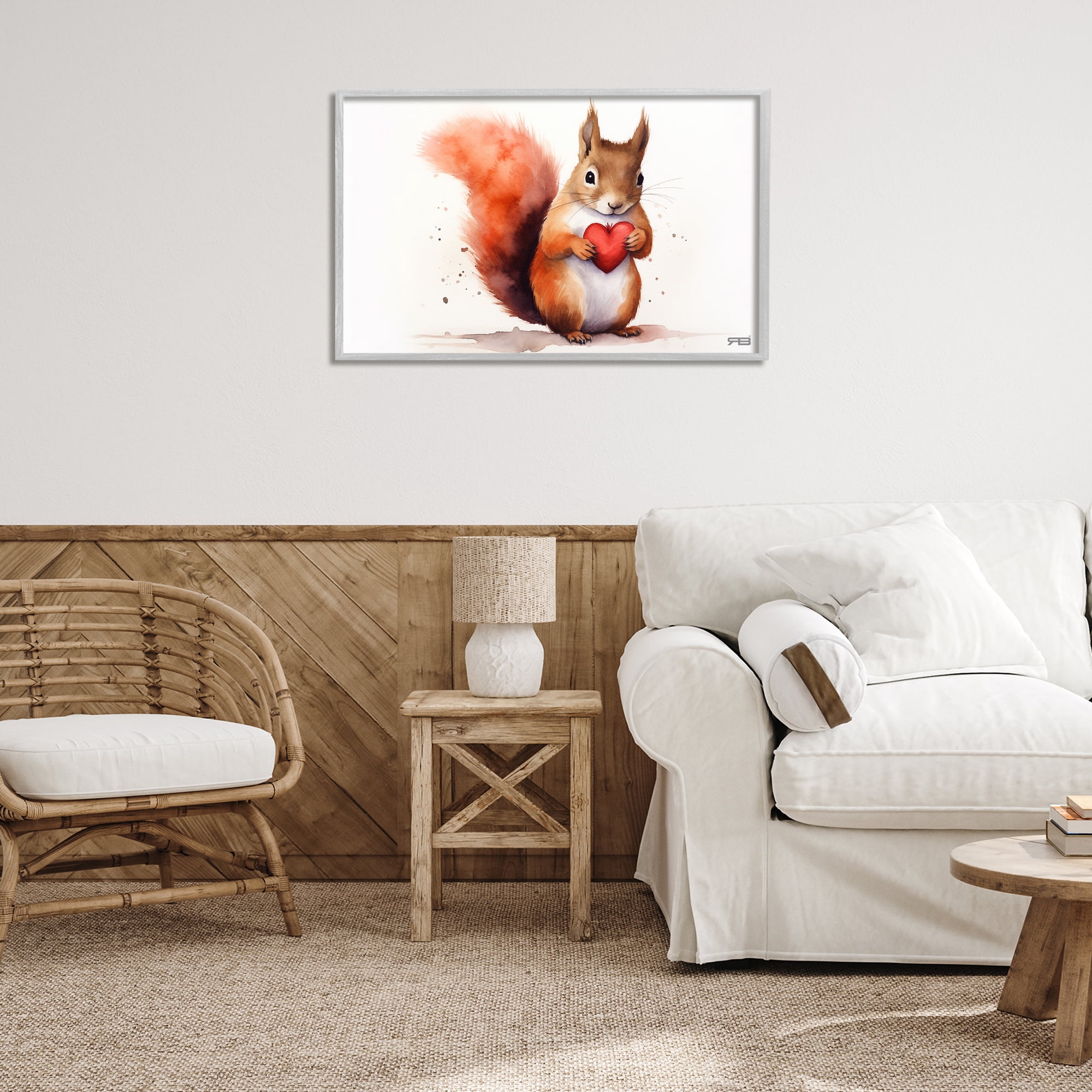 Stupell Industries Squirrel Holding Heart Animals & Insects Painting Gray Framed Art Print Wall Art, 30 x 20