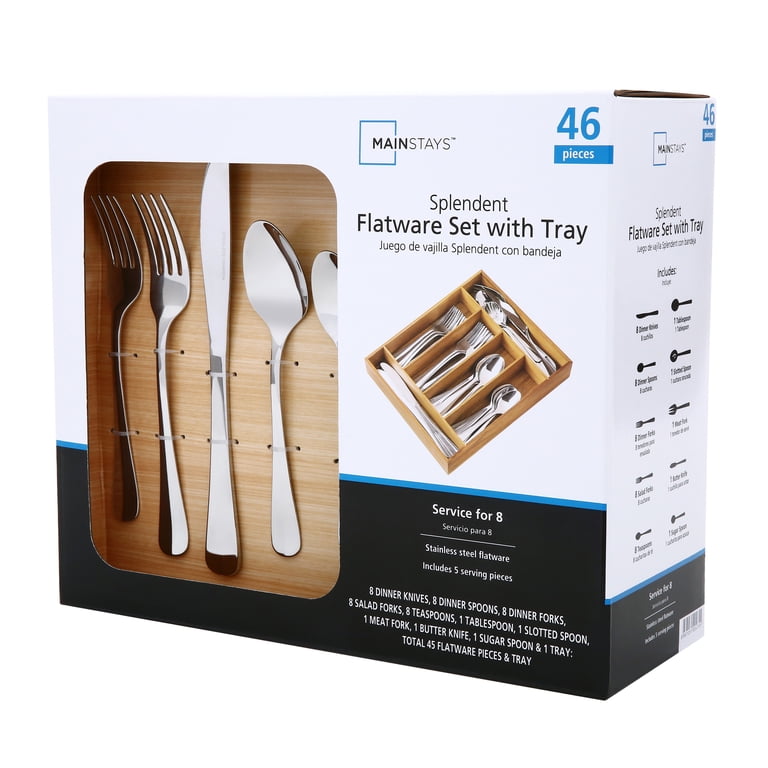 Mainstays Splendent 46-Piece Flatware Set with Wooden Tray photo 3