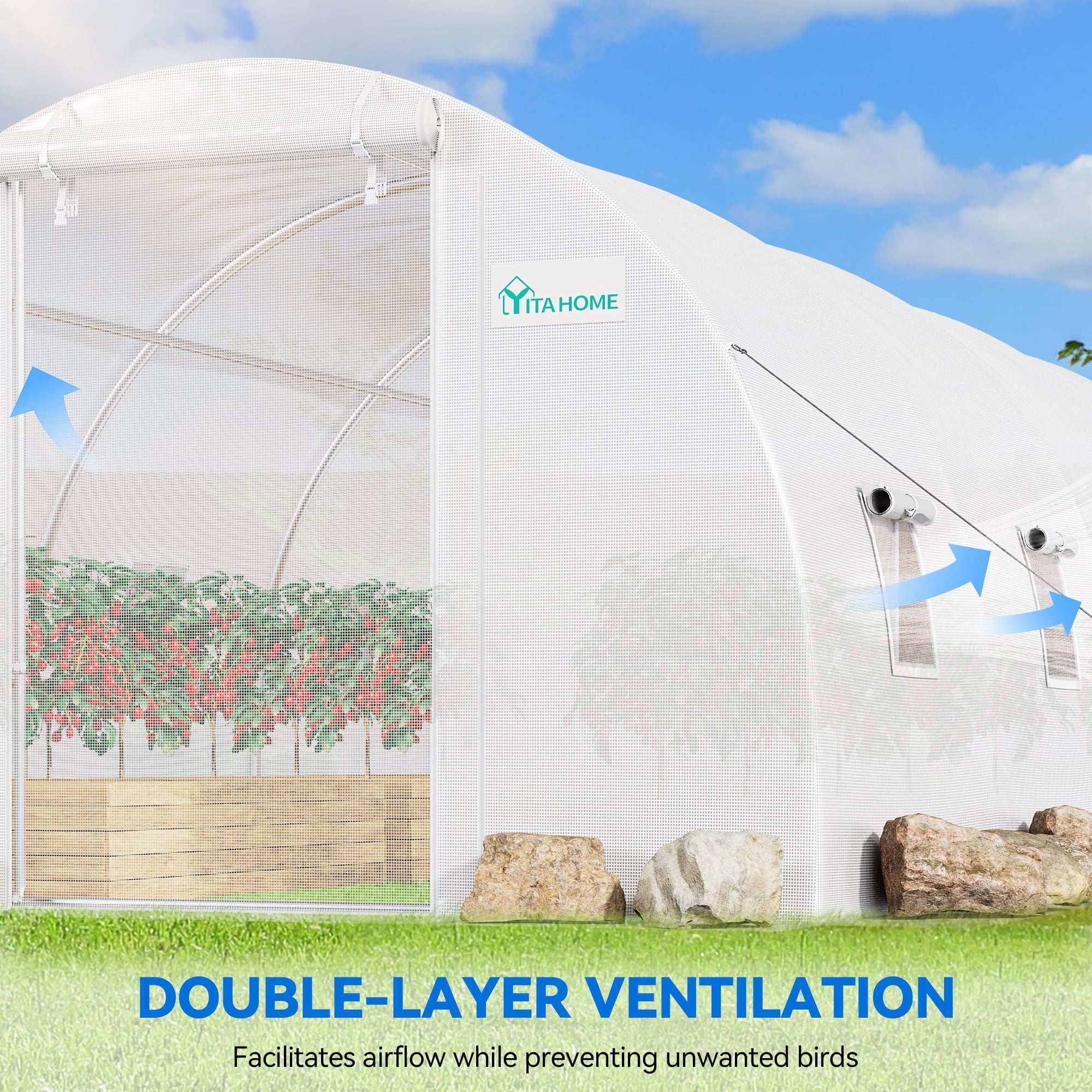 Dextrus Spacious Walk-in Tunnel Greenhouse for Outdoor Plant Gardening 26x10x6.5ft Greenhouse Large Heavy Duty Tunnel Green Houses, White
