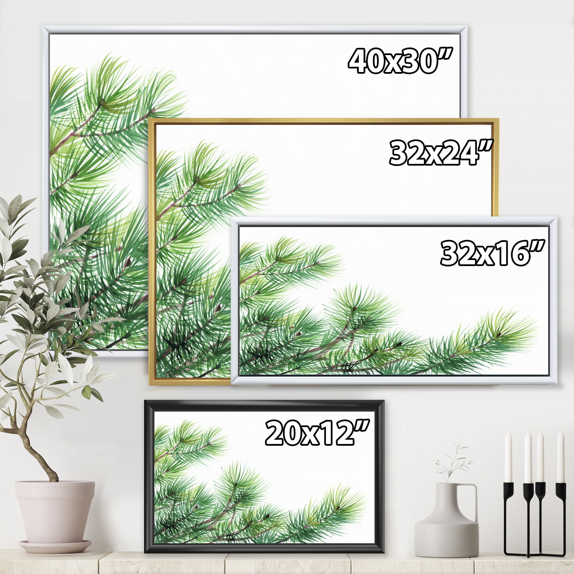 Designart 'Close Up Pine Tree Branches' Traditional Framed Canvas Wall Art Print