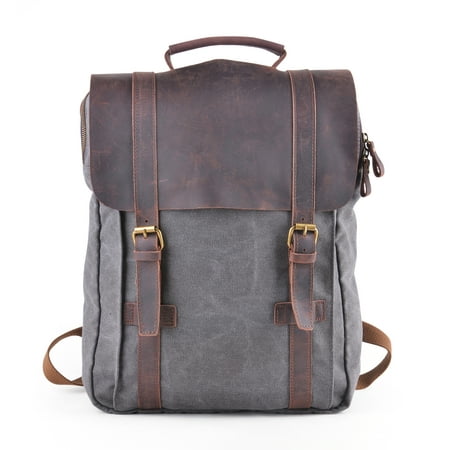 Gootium Unisex Vintage Canvas Real Leather 15.6 Inch Laptop Backpack ...