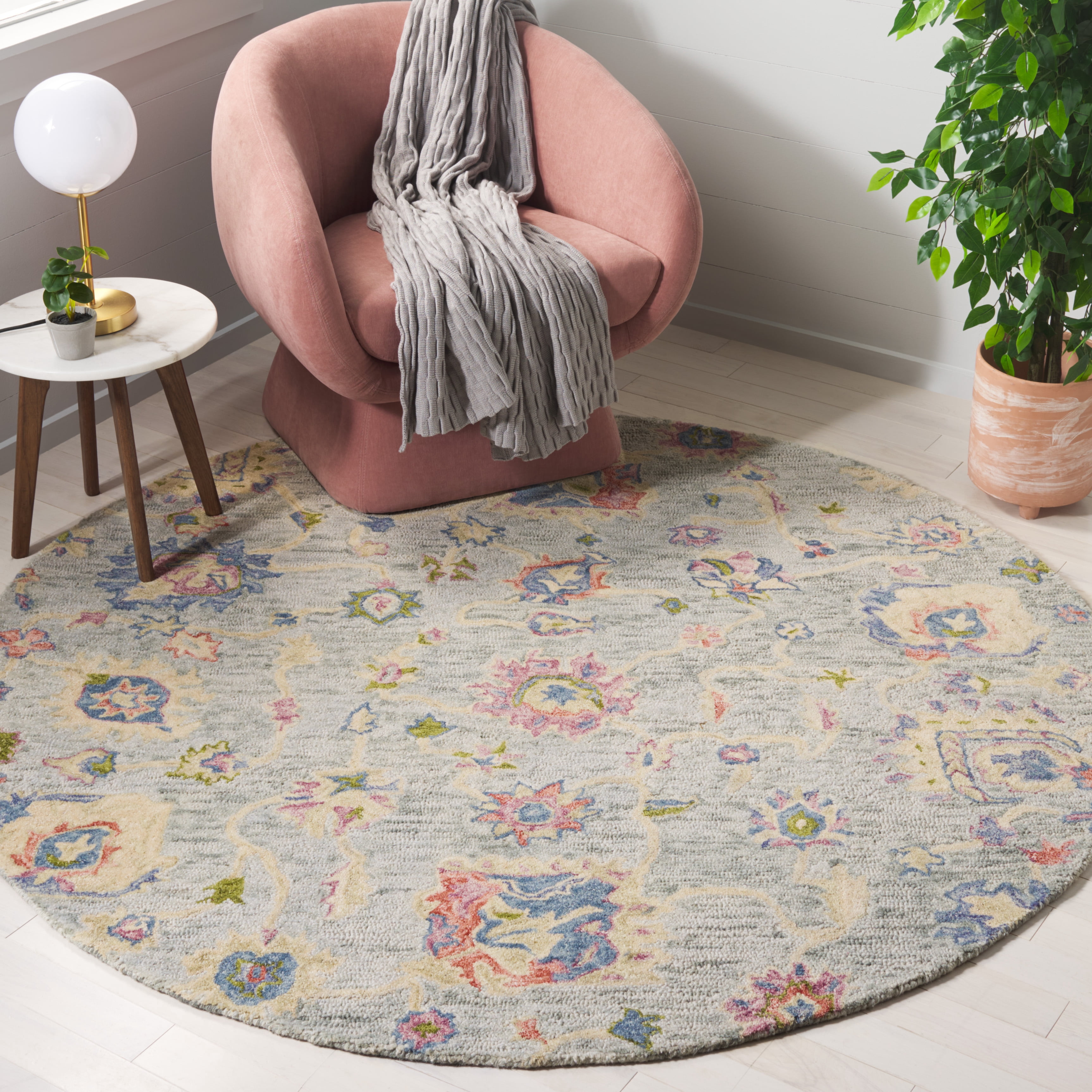 SAFAVIEH Metro Roland Floral Area Rug, Blue/Ivory, 6' x 6' Round