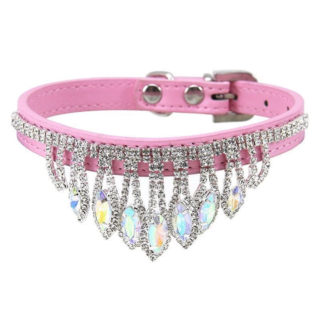 Collar para perros y gatos con diamantes de imitación, bonito collar de gatito con cristales brillantes, collar de cuero suave y ajustable para perros
