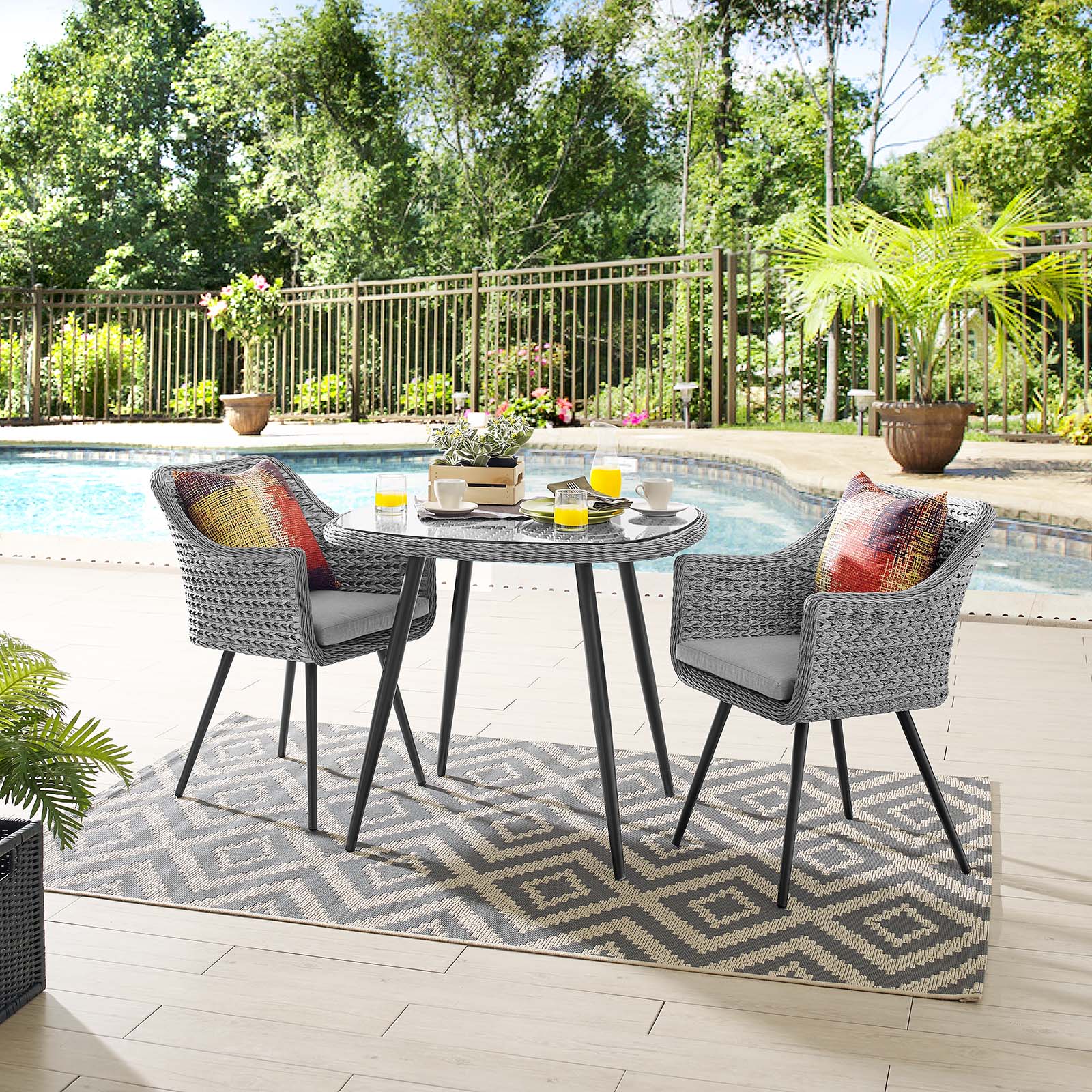 Contemporary Modern Urban Designer Outdoor Patio Balcony Garden Furniture Side Dining Chair and Table Set, Fabric Rattan Wicker Aluminum, Grey Gray - image 2 of 8