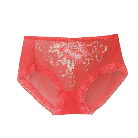 

Sebtyili Hollowed Out Panties High Grade Embroidery Lace Traceless Women s Mesh Mid Waist Briefs For Women