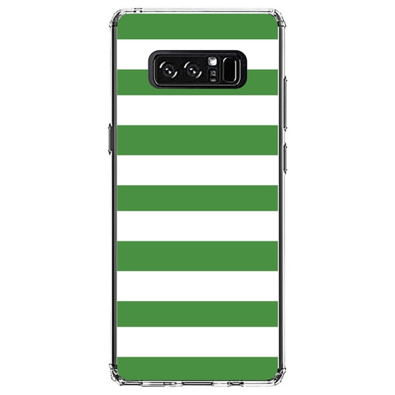 DistinctInk Clear Shockproof Hybrid Case for Samsung Galaxy Note 8 - TPU Bumper, Acrylic Back, Tempered Glass Screen Protector - Green & White Bold Horizontal Stripes