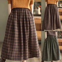 WRKEKC Casual Skirts for Women, Summer Skirts for Women, Women's High Waisted Woolen Warm Elastic Waist Long Plaid Print A-Line Pleated Skirt
