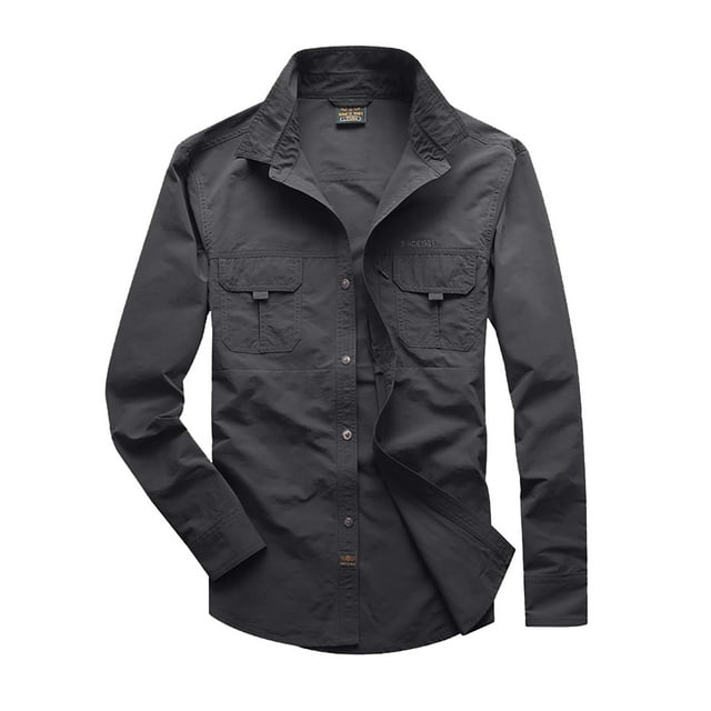 XDZJLR Men Shirts Fishing Long Sleeve Travel Work Summer Button Down Shirts for Men