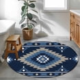 thumbnail image 4 of Blue Boho Round Area Rug 3 FT, Small Kitchen Bathroom Mats, Aztec Southwest Abstract Geometric Motifs Washable Indoor Outdoor Throw Runner Carpet Non-Shedding Doormat for Table Shower Sofa Entryway, 4 of 8