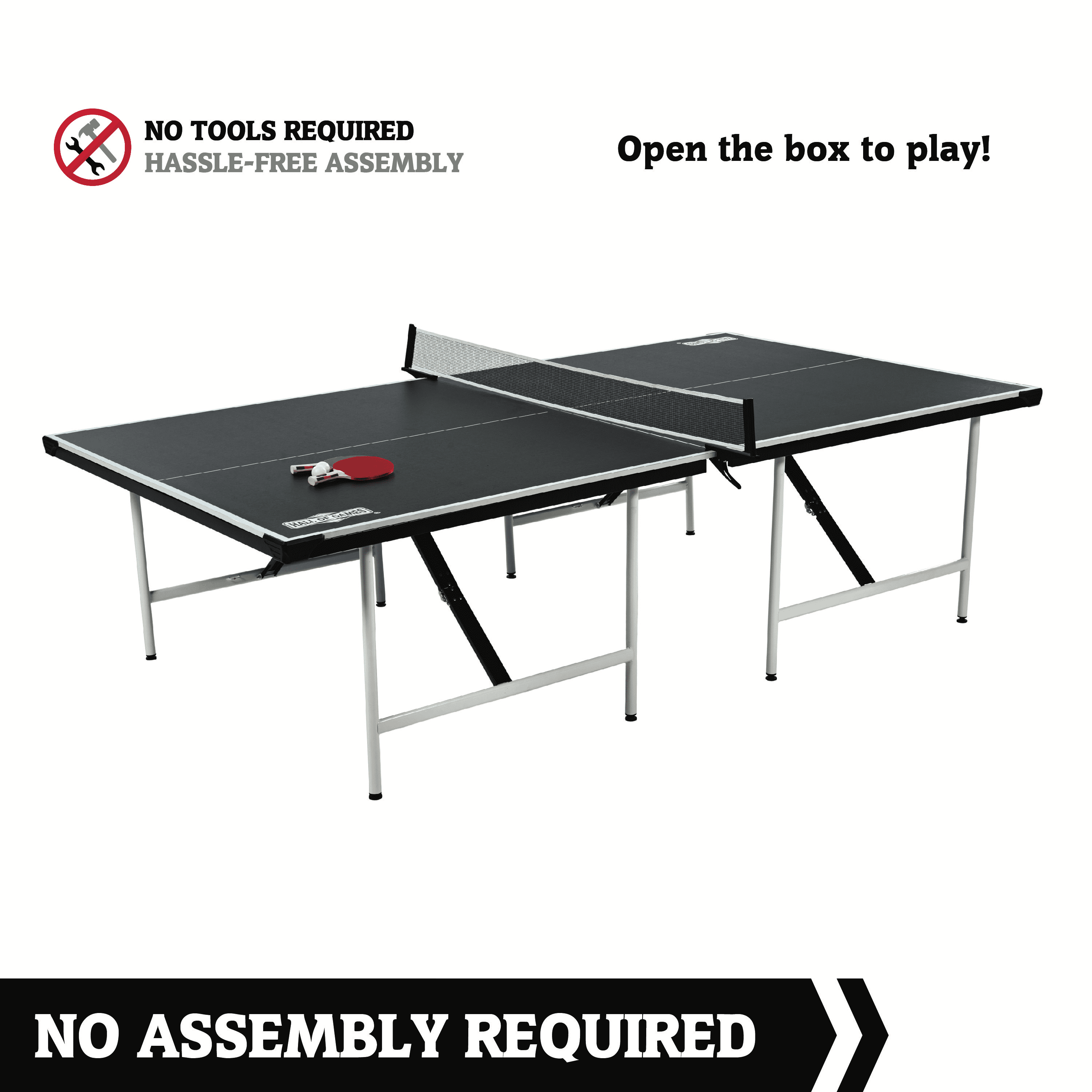 Hall of Games Official Size Ping Pong Table Tennis Table, Space Saving No Assembly Design with Accessories, Black/White