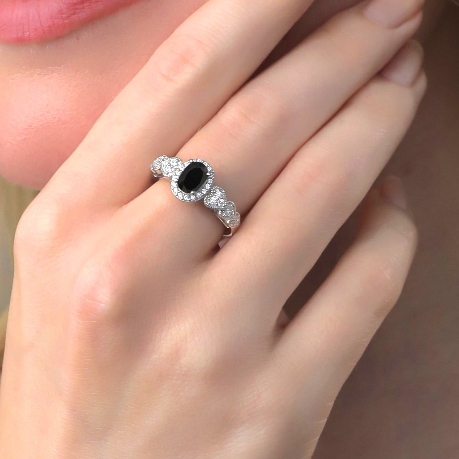 Gem Stone King Oval Black Onyx Engagement Ring - 9x7mm, 1.63 Ct, Sterling Silver, Size 5-9 - View #8
