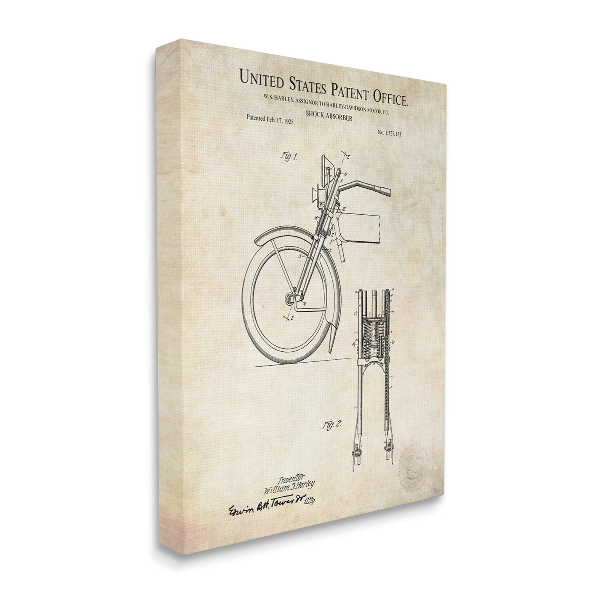 Stupell Industries Vintage Style Shock Absorber Invention Patent Diagram Canvas Wall Art, 36 x 48, Design by Karl Hronek